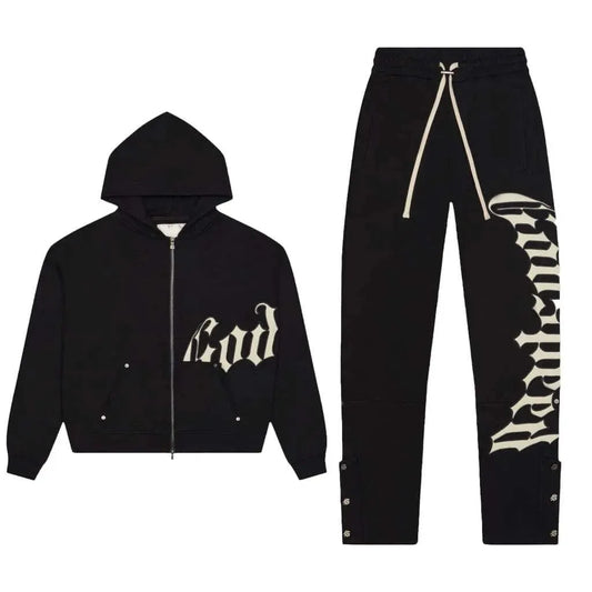 Y2k Retro Zipper Hoodie and Sweatpants 2-piece Set Washed Cotton Men Women Tracksuit Gothic Letter Loose Sweatshirt Jogger Suit.