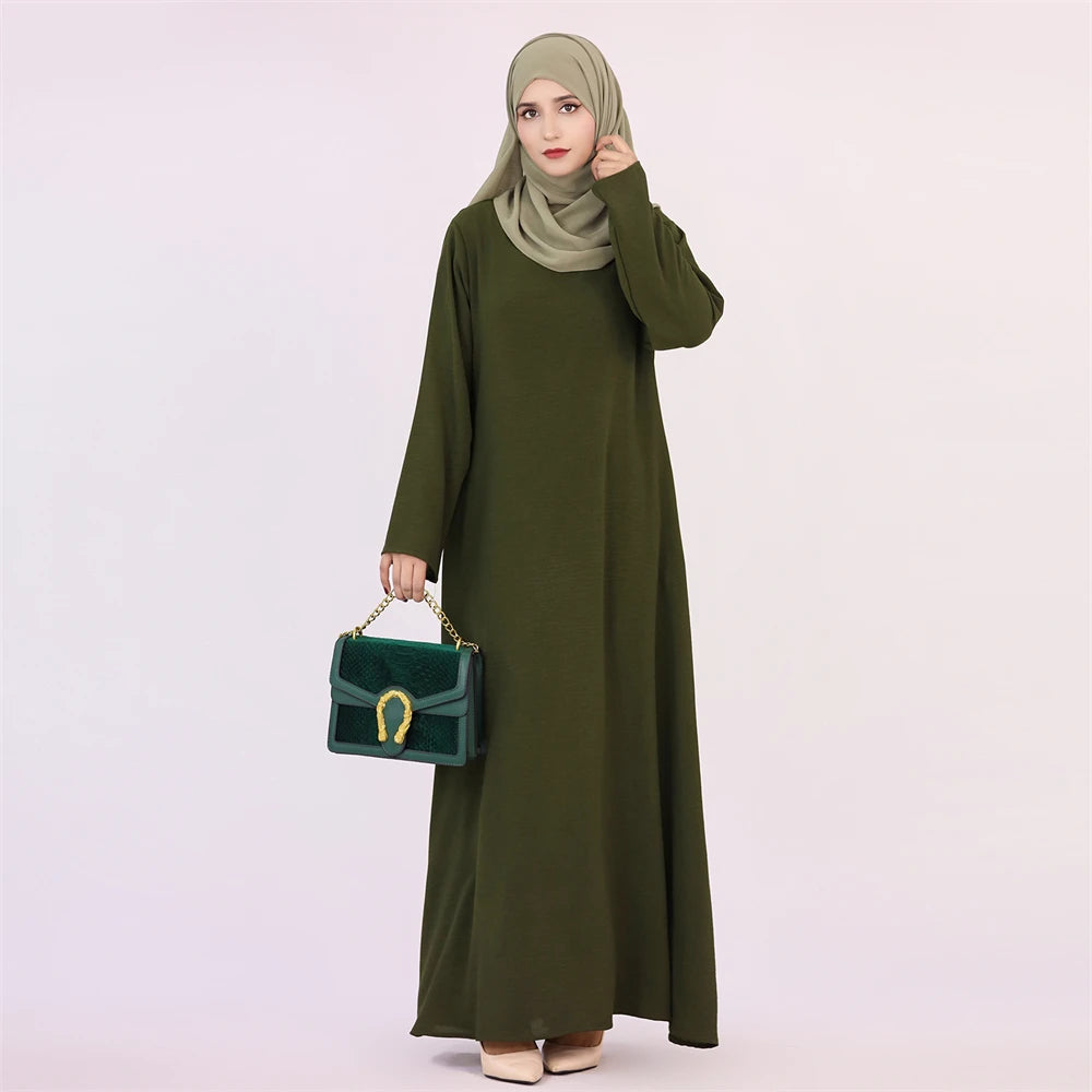 Ramadan Eid Solid Linen Dubai Abaya Turkey Islam Muslim Modest Dress Kaftan Prayer Clothes For Women Kebaya Robe Femme Musulmane.