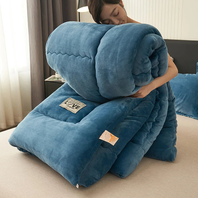 New Milk Velvet Soybean Comforter Grey Winter Keep Warm Duvet Solid Quilt Soft Fleece Thickened Blanket Drop Shippping Full.