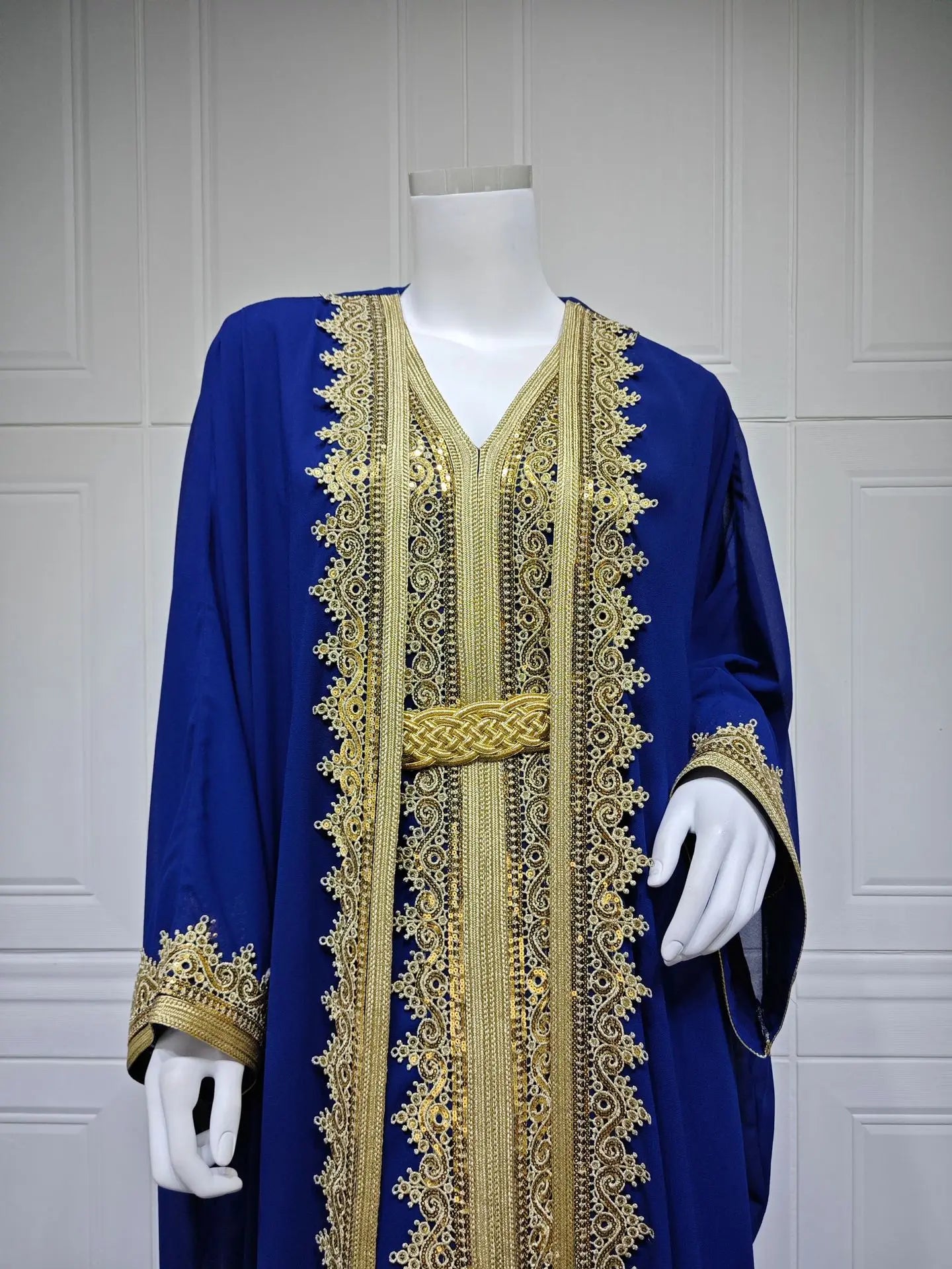 Eid Frauen Abaya Kleid Muslim 2-teiliges Set Strickjacke mit Innenkleid Schnürmantel Kaftan Robe Jalabiya Ramadan Marokko Kaftan 2025