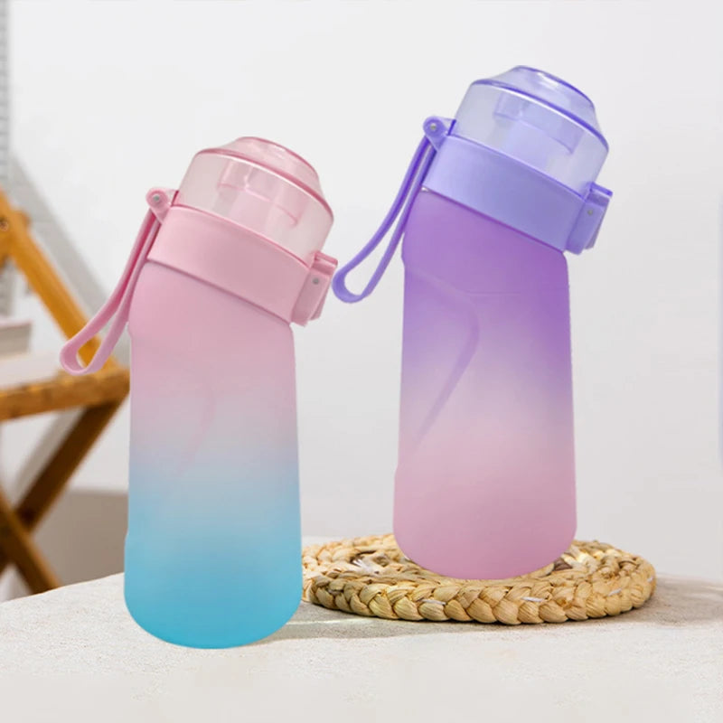 LUSQI 500ML Air Flavored Water Bottle With 9 Flavor Rings Sports Fashion Straw For Outdoor Sports Activities.