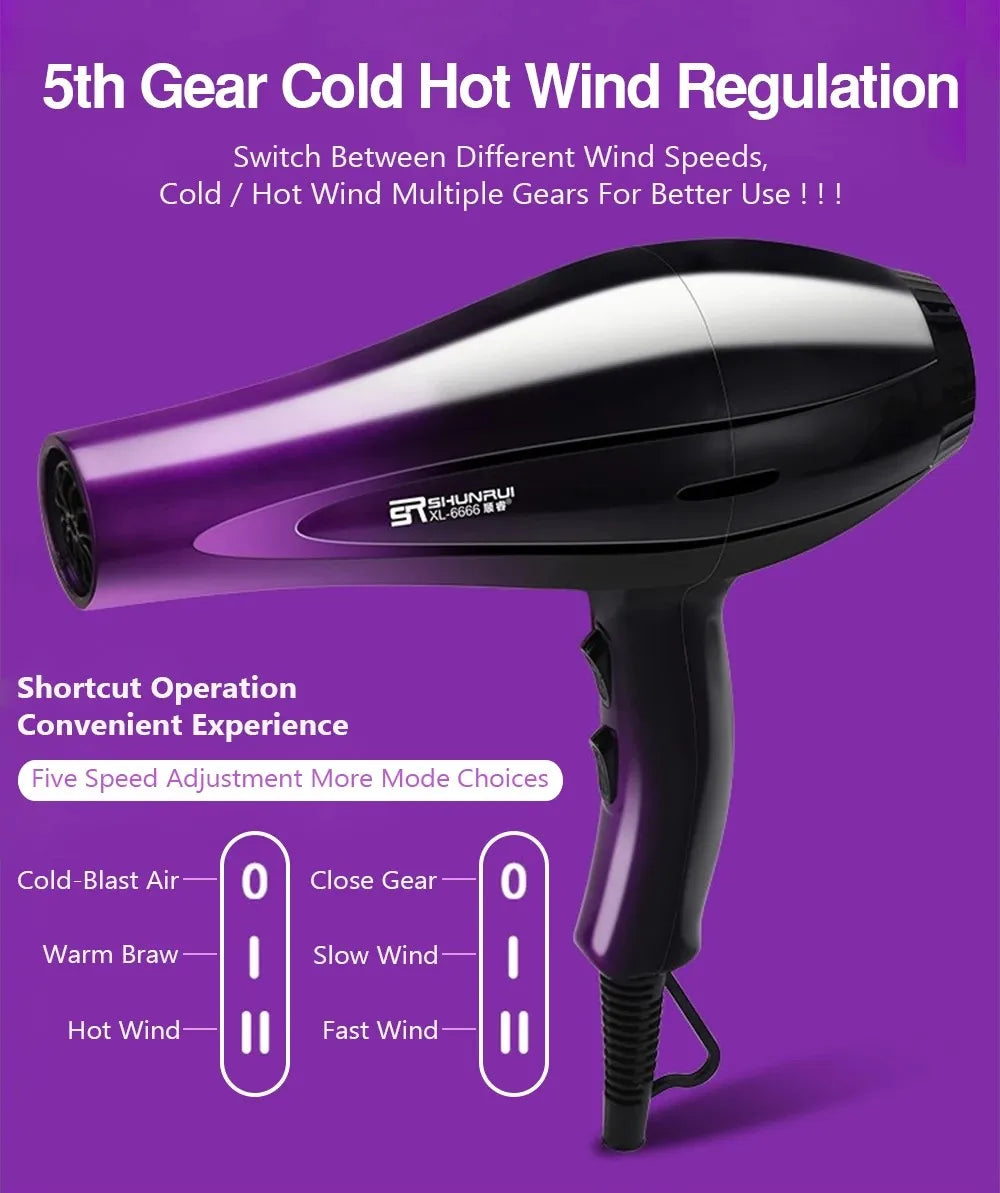 High-Power Ionic Hair Dryer Fast Heating and Hot/Cold 9 Gears Adjustment Home Professional Hairdryer Blow Dryer with Accessories