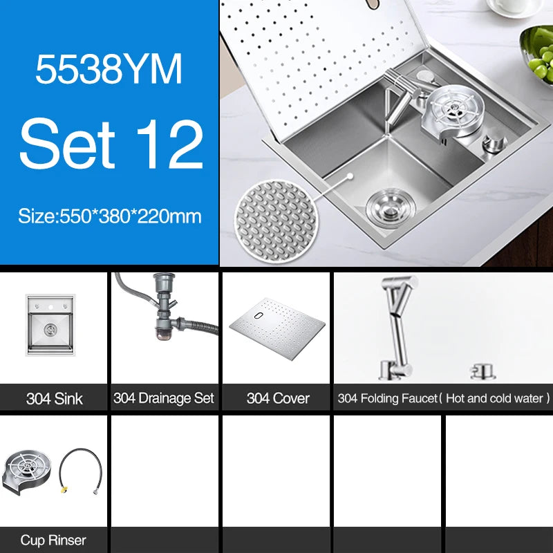 SUS 304 Island Hidden Kitchen Sink Rice Grain Embossing Prevent Scratches Handmade Bar Counter kitchen Sink With Cup Rinser