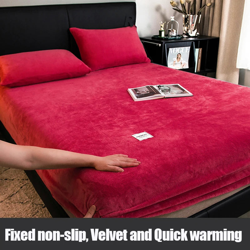 1pc Warm Winter Elastic Fitted Sheets Adjustable Flannel Velvet Mattress Cover Fluffy Fitted Bed Sheets for 200 Queen 180 size
