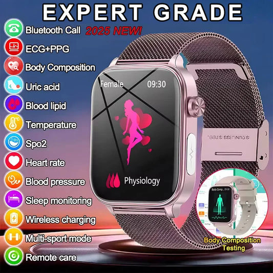 2025 New ECG+PPG Monitoring Smart Watch Women Blood pressure Blood Lipid Uric Acid Women Menstrual Health Tracker Smartwatches.