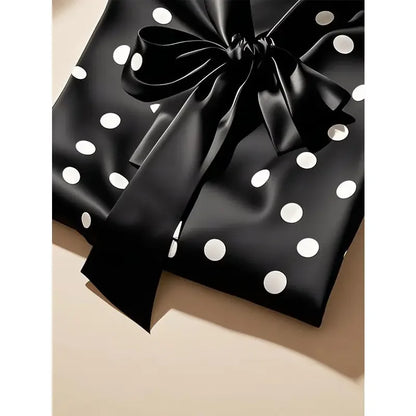 Elegant High Quality Satin Polka Dot Print Shirt Women Office Lady Business Casual Chic Blouse Lace-up Bow Long Sleeve Loose Top.