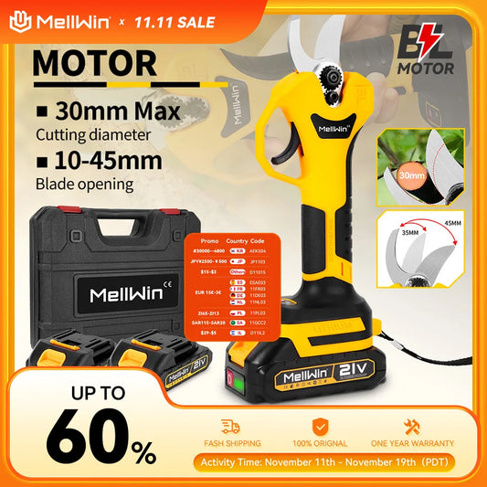 MELLWIN Bürstenlose 30mm Elektrische Pruner Schere Obst Baum Bonsai Cordless Beschneiden Schere Power Werkzeuge Für Makita 18V Batterie pin