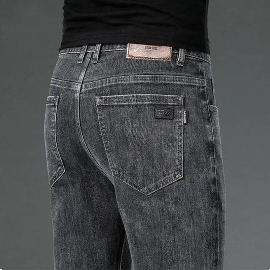 Loose Casual Jeans for Men Mid-aged Thick Winter Long Pants Business Style Straight Leg Spring Autumn Korean Version.