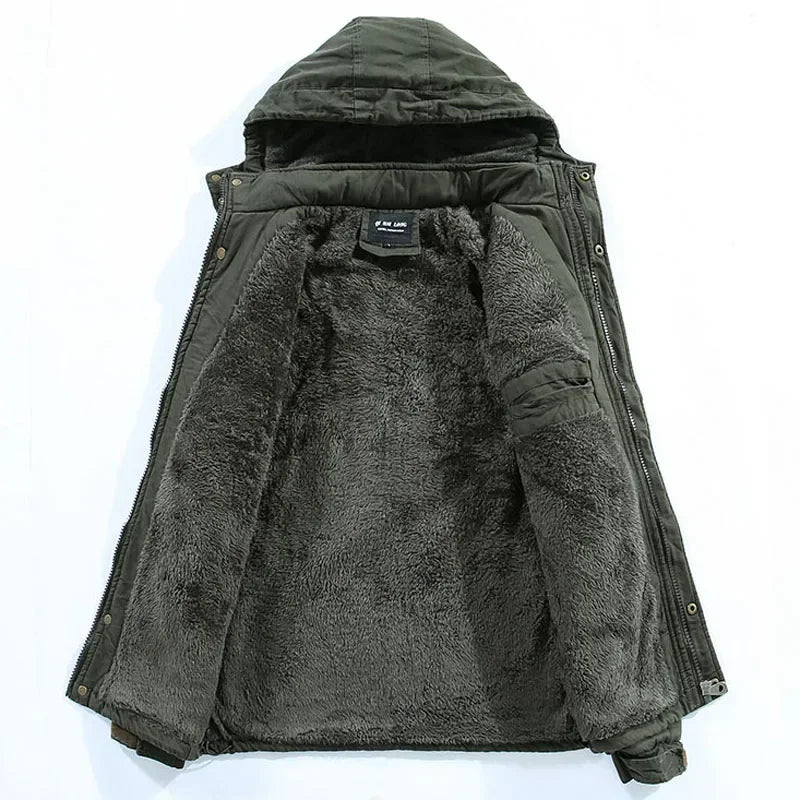 Parkas Coat Military Windproof Hooded Jackets Man Washed Cotton Thick Fleece Casual New  Winter Warm Varsity Jacket Men.