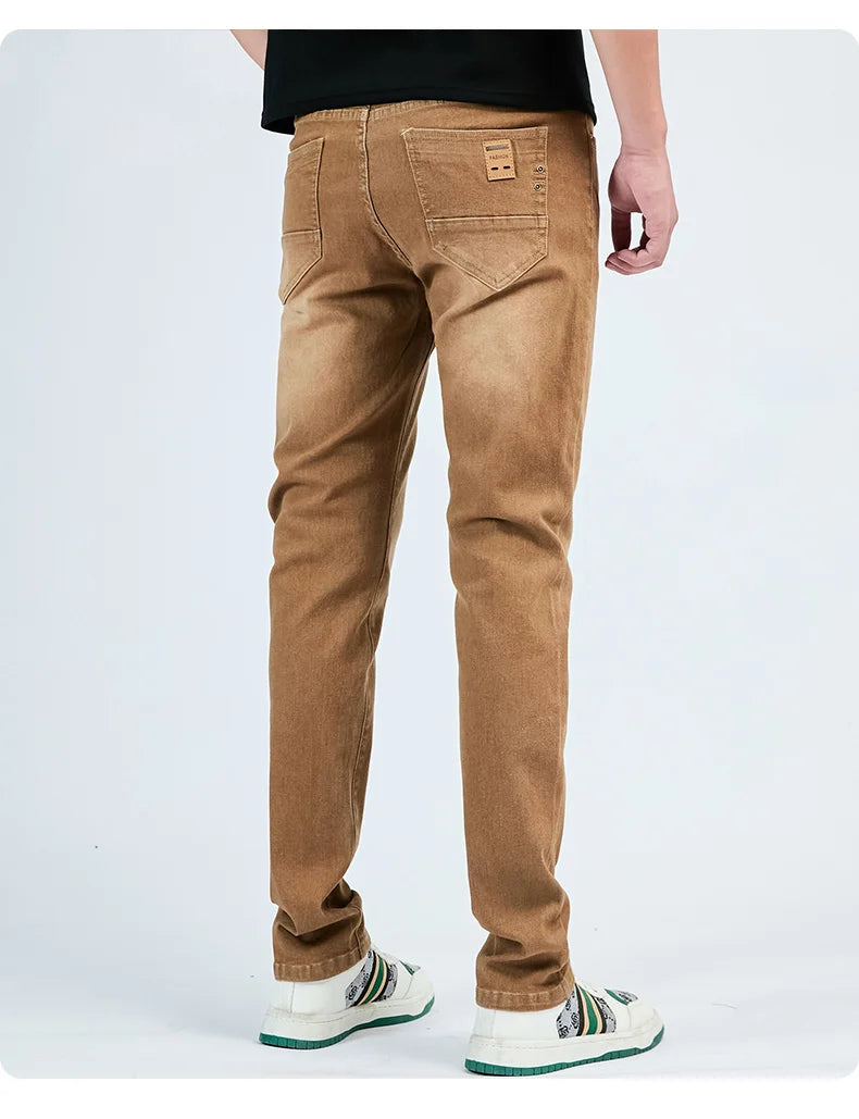 2025 Autumn Men's White Slim Fit Straight Jeans Casual Stretch Denim Pants Comfortable Fashion Streetwear Male Brand Clothing