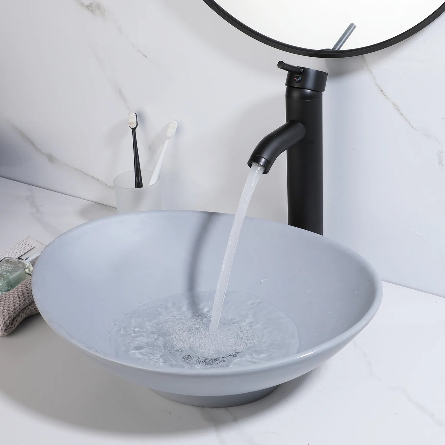 KEMAIDI Waschbecken-Set für Badezimmer, blaues Waschbecken, Deckmontage, Waschtisch-Waschbecken mit einem Griff, Aufsatzwaschbecken-Wasserhahn-Kombination