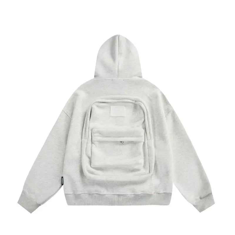 Streetwear fashion three-dimensional backpack casual hoodie Y2K autumn winter high street trend punk men's top loose sportswear.
