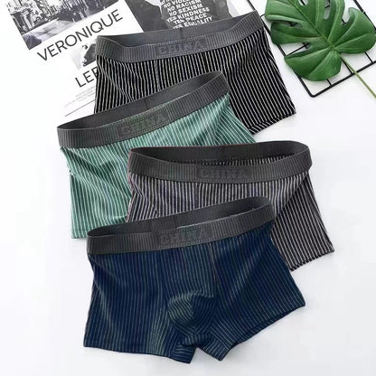 4Pcs Boxer Shorts männer Unterwäsche Sexy Höschen Baumwolle Boxer Gestreiften Unterhose Männlichen Shorts U Konvexen Dessous Plus Größe 2XL-6XL