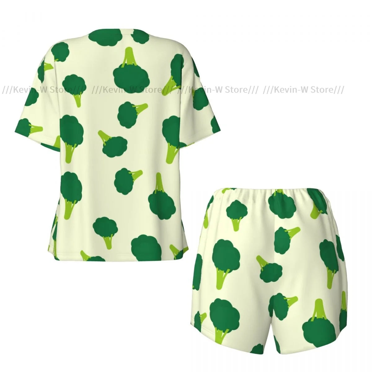 Damen-Pyjama-Set, kurzärmelig, Brokkoli-Hintergrund, Nachtwäsche, Loungewear für Sommer-Nachtwäsche.