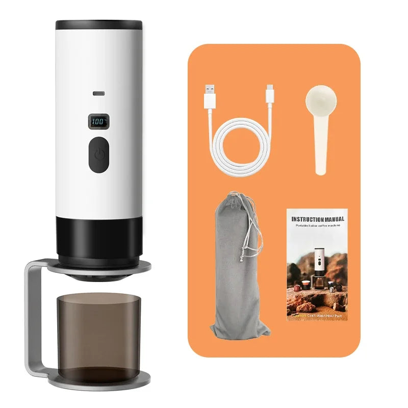 Portable Electric Coffee Maker 3-in-1 Capsule Coffee Grinder Travel Coffee Espresso Maker for Car and Home Camping.