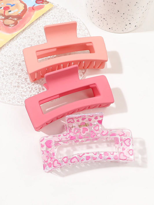 1/3/4/6 Pcs Medium Hair Claw Clips for Women Girls, Pink Strong Hold Matte Square Hair Clips for Thick Thin Hair.