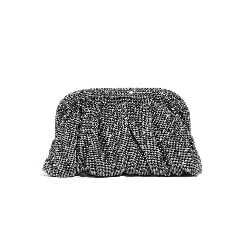 Premium Handmade Diamond-encrusted Clutch Bag Pleated Chain Rhinestone Cloud Clip Dinner Bag Single Shoulder Oblique Span Bolsos