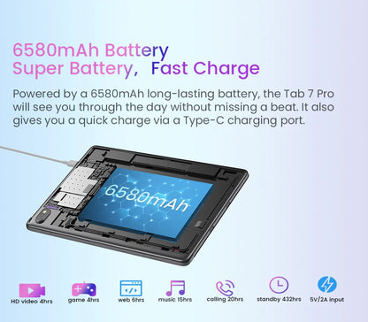 Blackview Tab 7 Pro Tablet Android 12 10.1Inch Touch Dual 4G LTE+5G WiFi 10GB+128GB 13MP+8MP 1920*1200 6580mAh Octa-Core.
