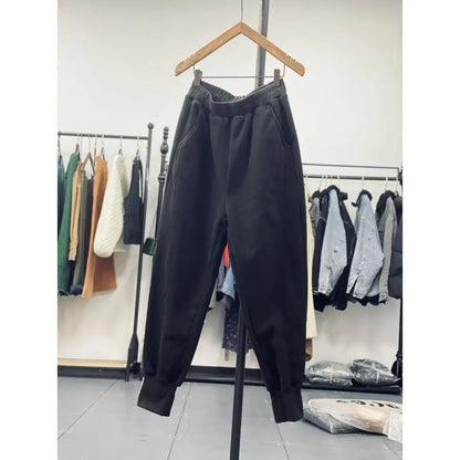 Autumn/Winter 150kg American Retro Cuffed Casual Trousers Men's Korean Slimming Patchwork Fleece-lined Harem Trousers Sweatpants