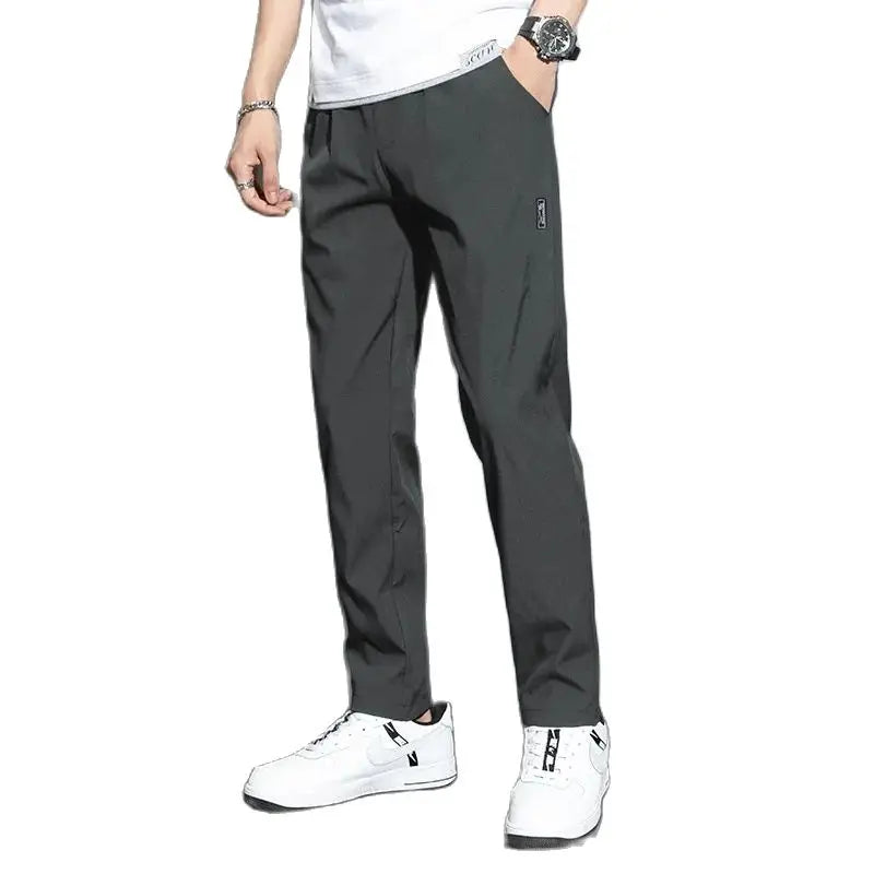 Ice Silk Men's Pants 2024 Summer New Black Gray Thin Business Casual Pants Outdoor Elastic Breathable Straight Leg Sweatpants.