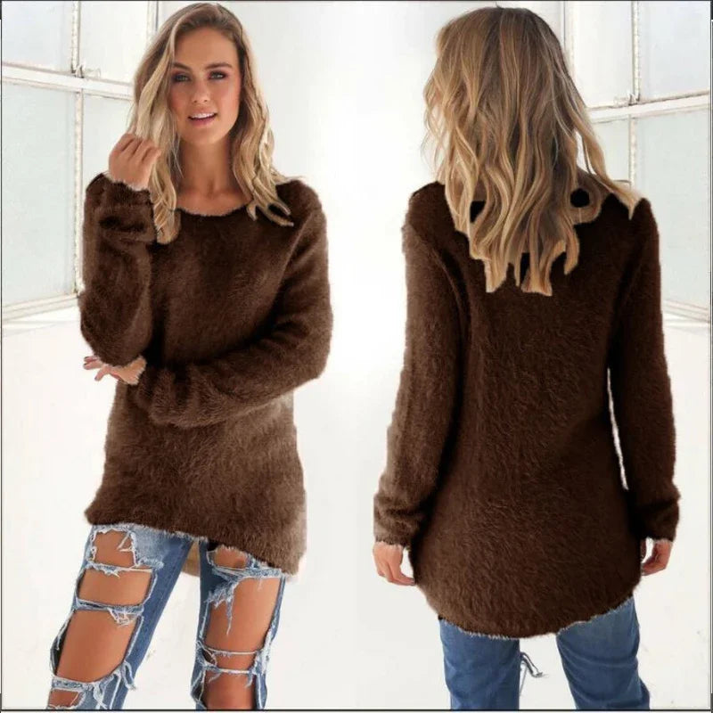 Frauen warmen Pullover einfarbig o Hals lose Baumwolle gestrickt Pullover langen Pullover lässig übergroße Bluse Damen Hipster Kleidung