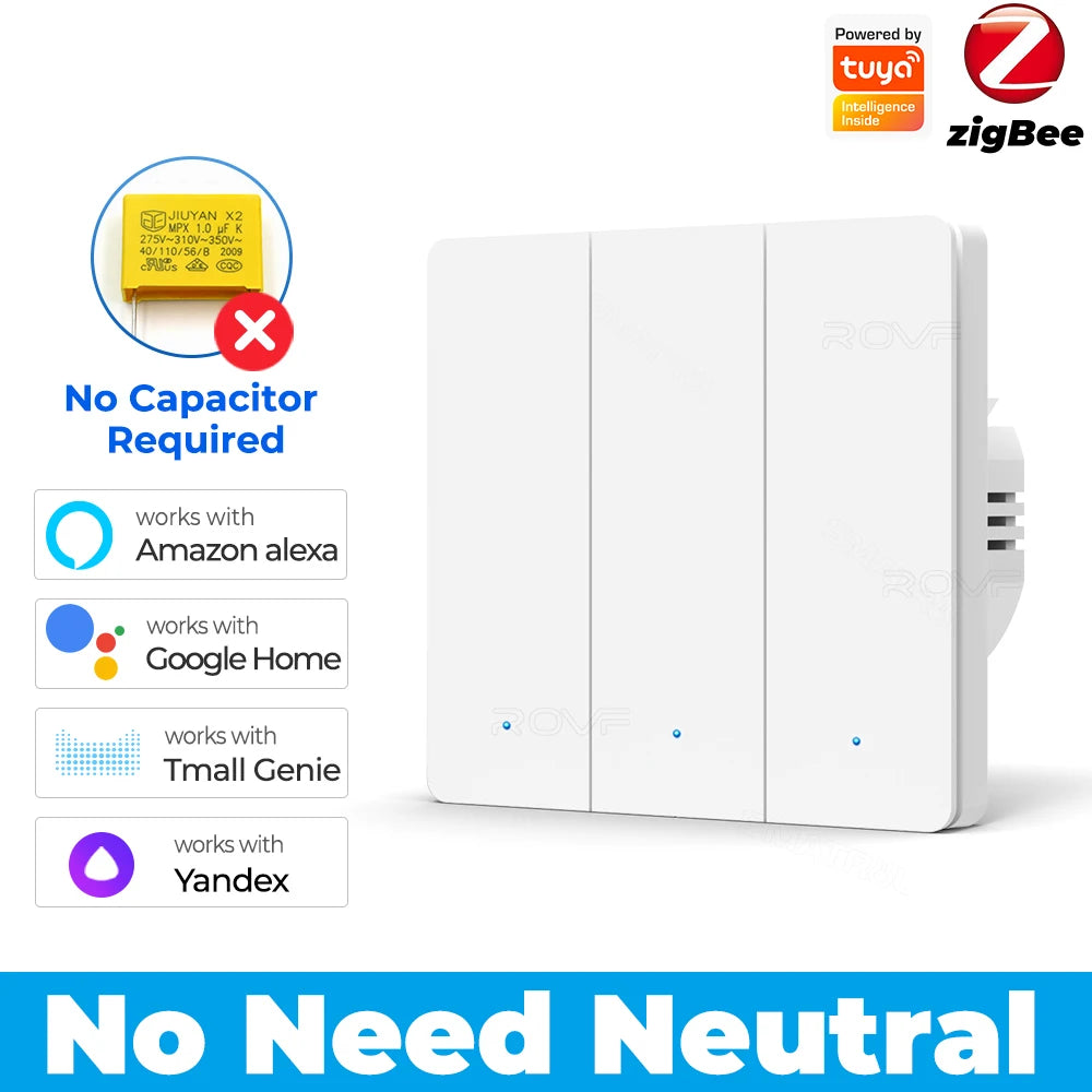 1/2/3gang Tuya EU Zigbee3.0 Smart Switch Kein Neutralleiter Wandlichtschalter Push Button Smart Life APP Funktioniert mit Alexa Google