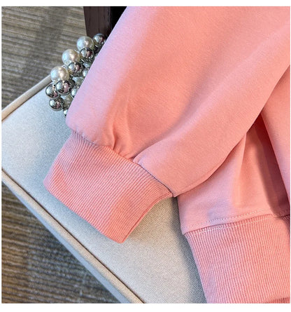 175kg plus size Damen büste Frühling Herbst lose Kragen bedruckt Langarm Sweatshirt schwarz rosa 4xl 5xl 6xl 7xl 8xl 9xl