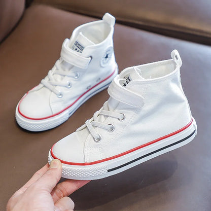 Children Canvas Shoes High-Top Boys and Girls Shoes White Board Shoes Small White Shoes New Kindergarten Baby Cloth Shoes
