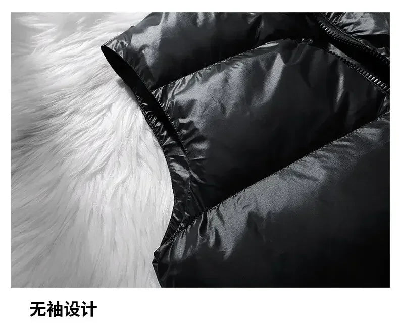 Vest Winter Hooded Glossy Cotton Vest Casual Waistcoat Men's Sleeveless Jacket Warm Overcoats Zipper Solid Color Mens Warm Vests