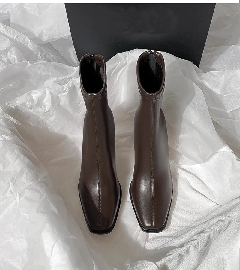 Vintage Warm Cotton Women Ankle Boots Fashion Elegant Square Toe Shoes Autumn Winter Thick Heel Women's Short Booties.
