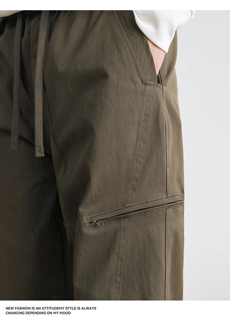 Men's American Overalls Spring and Autumn 2025 New Slim Scimitar Pants All-match Drawstring Casual Pants Wide-leg Pants.