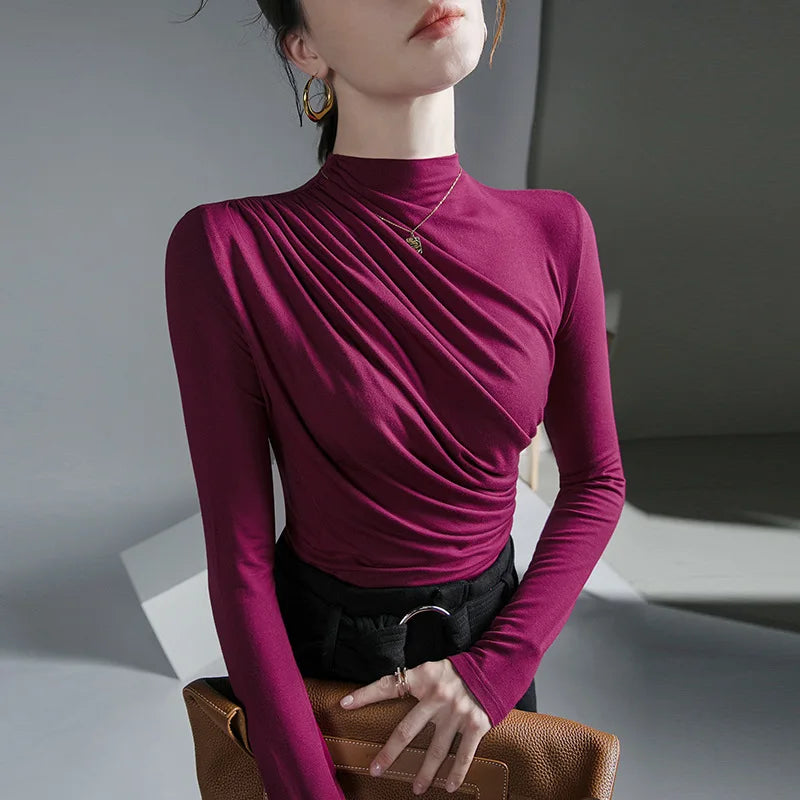 Solid Basic Long Sleeve Womens Tshirt Casual Black White Fashion Top T Shirt Ladies Fashion European Tee Shirt.