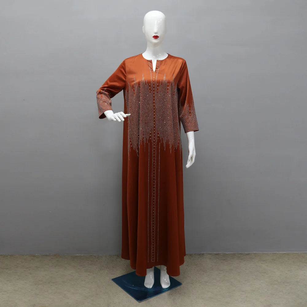 Naher Osten Ramadan Marokkanisches muslimisches geschmiedetes Gesichtskleid Arabisches Dubai-Kleid Luxusmode Hot Diamond Abendrobe.