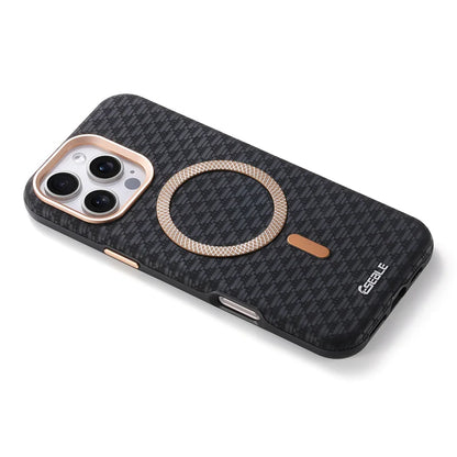 Luxury Leather Carbon Fiber Texture Phone Case For iPhone 13 14 15 16 17 Pro Max For Magsafe Wireless Charging Shockproof Cover.