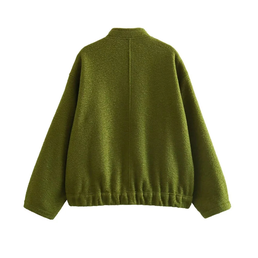 TRZA Frauen Mode Mit Taschen Übergroßen Bomber Jacke Mantel Vintage Langarm Druckknopf Weibliche Oberbekleidung Chic Tops.