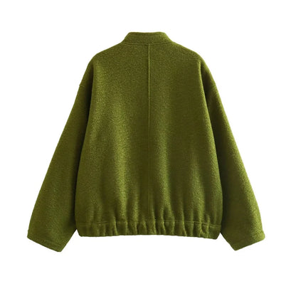 TRZA Frauen Mode Mit Taschen Übergroßen Bomber Jacke Mantel Vintage Langarm Druckknopf Weibliche Oberbekleidung Chic Tops.