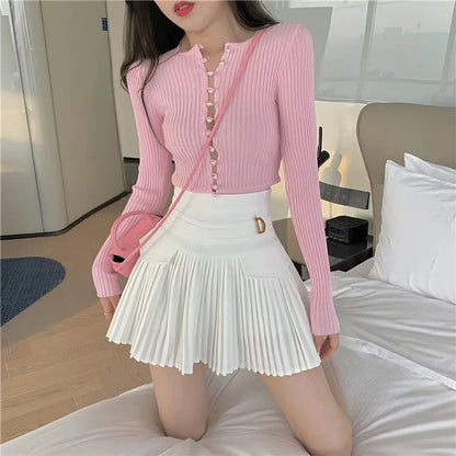 White Pleated Skirt Women  High Waist Skater Skirt Female Korean A-Line High Fashion Casual Short Skirt Women Bottoms.
