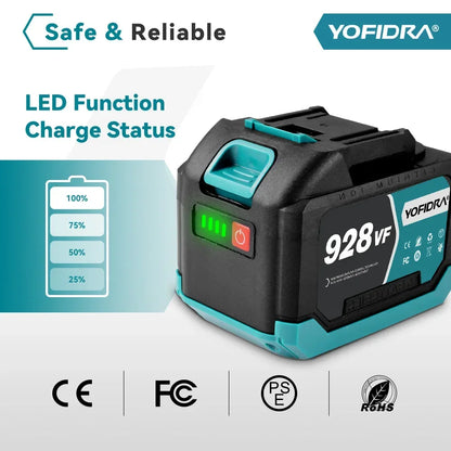 YOFIDRA 388VF 928VF wiederaufladbarer Lithium-Akku, 22500 mAh, 15000 mAh, Li-Ionen-Akku für elektrische Kettensäge, Bohrschlüssel, Elektrowerkzeug