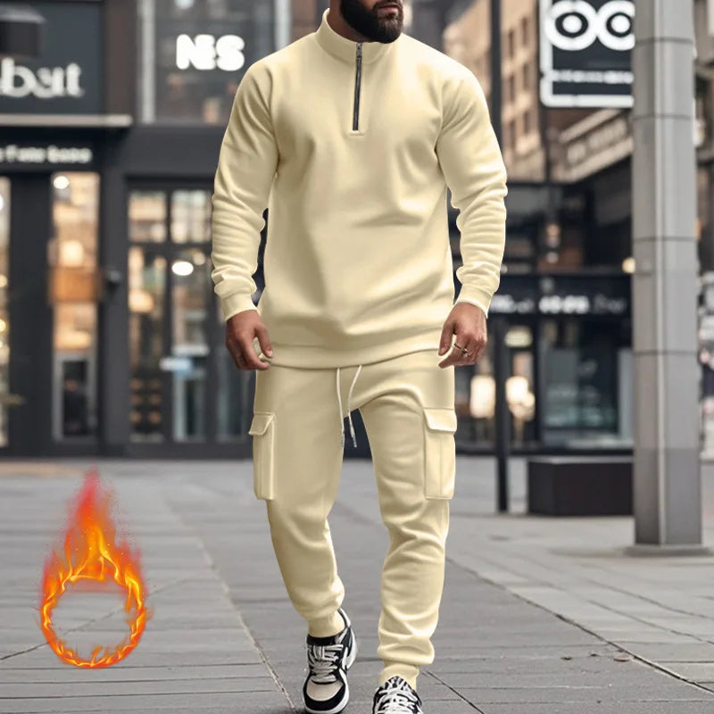 2024 Herbst und Winter Herren-Sporthosen-Set aus lässigem Samt mit warmem Reißverschluss