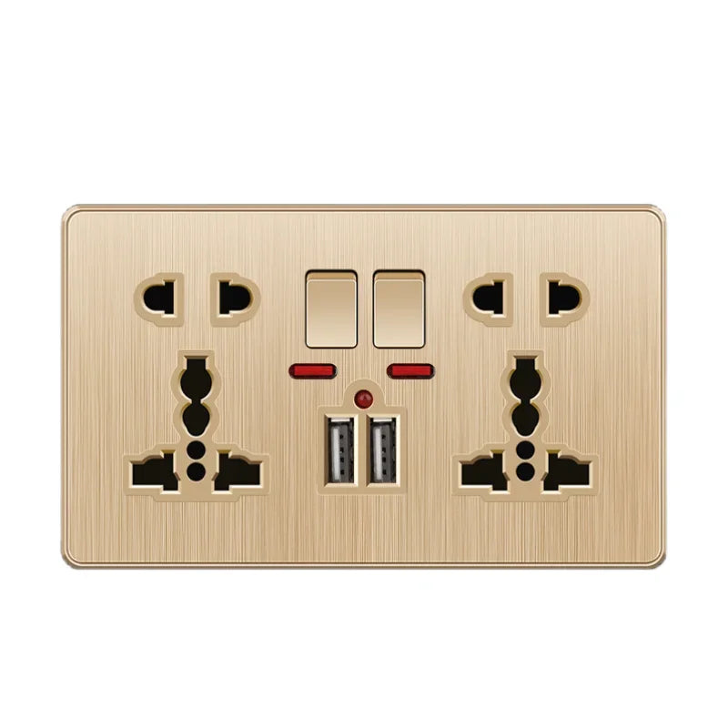 Gold 13A UK Stecker USB Steckdose, Haushalt elektrische licht schalter, universal 5 loch Dual Buchse mit USB Ladegerät, AC110-250V
