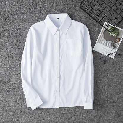 Zoki White Women Shirt Fashion Long Sleeve Casual Turn Down Collar Female Blouse Loose Pocket Button Office Ladies Elegant Tops.