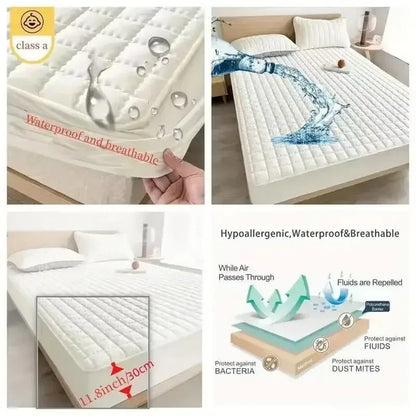 Waterproof Quilted Mattress Cover Solid Color Mattress Protector Cover for Bedroom Anti-bacterial Bed Cover no pillowcase.