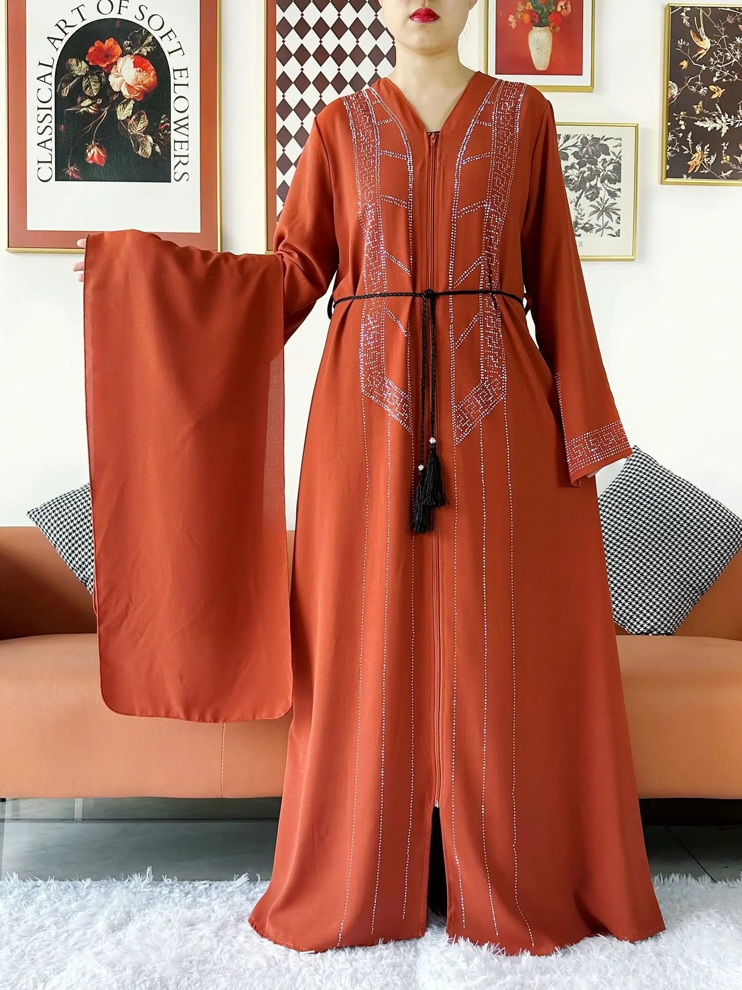New Women Elegant Dress Chiffon Open Abaya with Zipper Muslim Women Dress Islamic Clothing Cardigan Abaya Women Muslim Dress