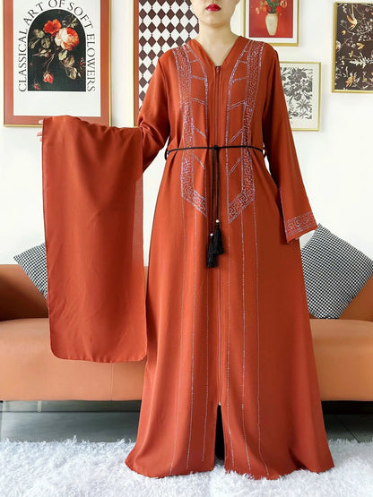 New Women Elegant Dress Chiffon Open Abaya with Zipper Muslim Women Dress Islamic Clothing Cardigan Abaya Women Muslim Dress