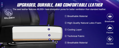 AUTHMIC Ergonomischer Gaming-Stuhl mit Fußstütze und Lordosenstütze, verstellbarer Bürostuhl aus PU-Leder, für Heimbüro und Gamer