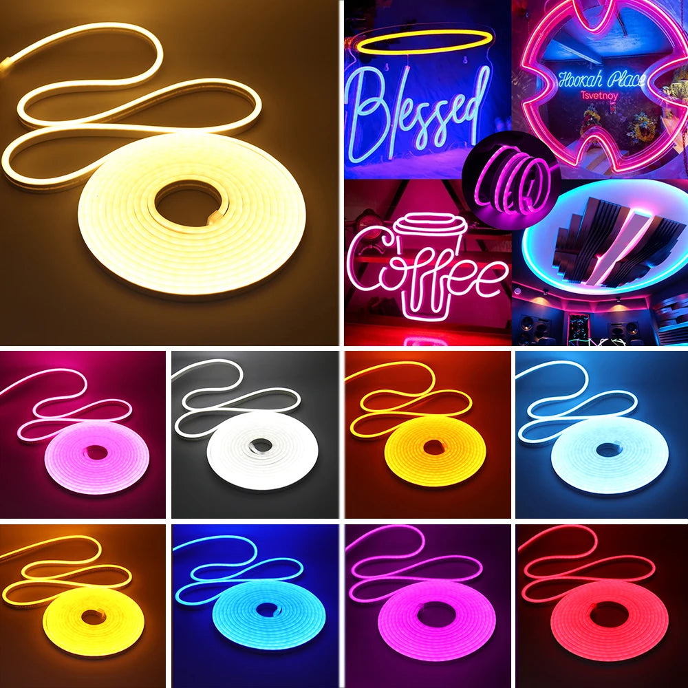 IP67 Waterproof DC 24V Neon Strip TV BackLight White/Blue/Pink/Yellow/Green Home Decor Silicon Tube LED Light 1M 5M 10M 20M.