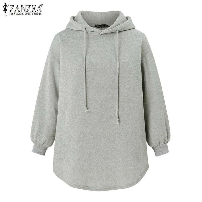 ZANZEA Plus Größe Sweatshirt 2025, Mode Herbst Winter Solide Frauen Warme Kapuze Tops Lose Beiläufige Pullover Langarm Hoodies