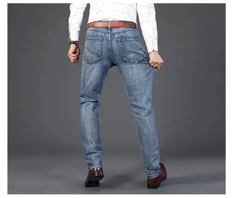 Wthinlee Neue Business männer Jeans Casual Gerade Stretch Mode Klassische Blau Schwarz Arbeit Denim Hosen Männliche Marke Kleidung.