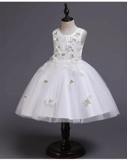 Elegantes Kleid für Mädchen, Abend, Hochzeit, Schmetterlingsapplikationen, Netzstoff, Prinzessinnenkleid für Kinder, Geburtstagsfeier, Abschlussball, Performance-Kleid.