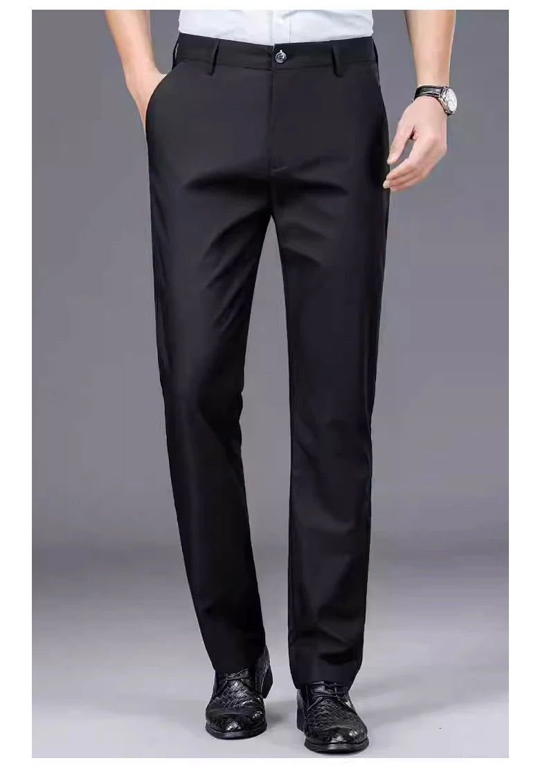 Male Pants Stretch Solid Black Smart Casual Men's Trousers Office Quick Dry Suit Pants New Spring Autumn Korean Straight Pants.